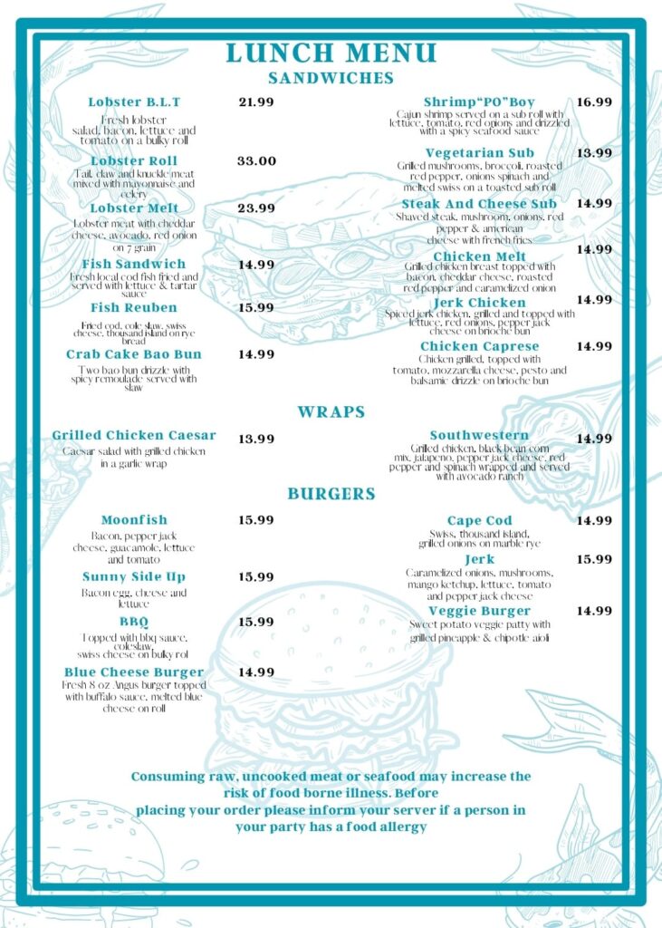 moonfish Restaurant menu